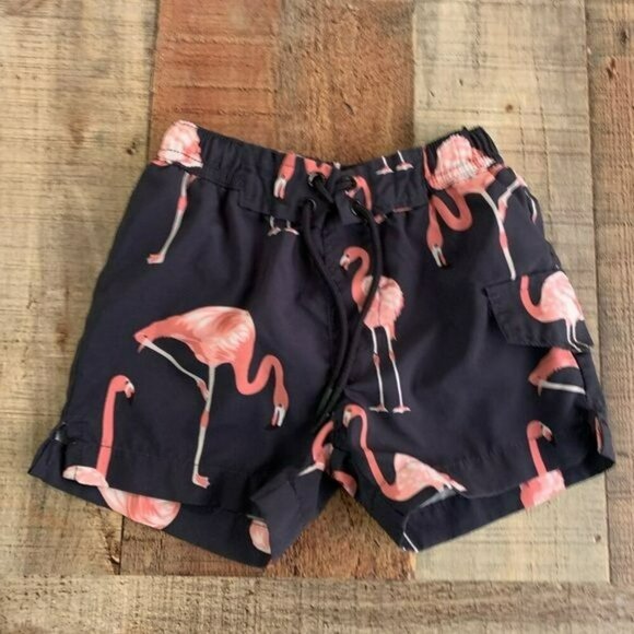 Classic club boys navy blue and pink flamingo swim trunks - 2/3 - Picture 1 of 5